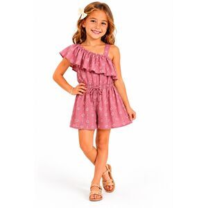 Jenna & Jessie Girls Pink One Shoulder Ruffle Romper Boho Summer Outfit Size 7